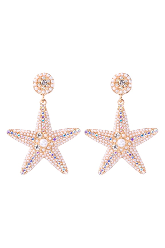 Handmade Beaded Blue Starfish Drop Earrings for Women Bohemian Seed Bead Ocean Animal Earrings Summer Holiday Jewelry