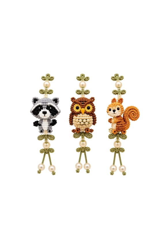 Handmade Beaded Bracelet Craft Set, Valentines Gift for Girls, Kids Birthday Party Favor, Valentines Day Party Favors for Student, 3-Piece Raccoon Owl Squirrel Forest Pet Beaded