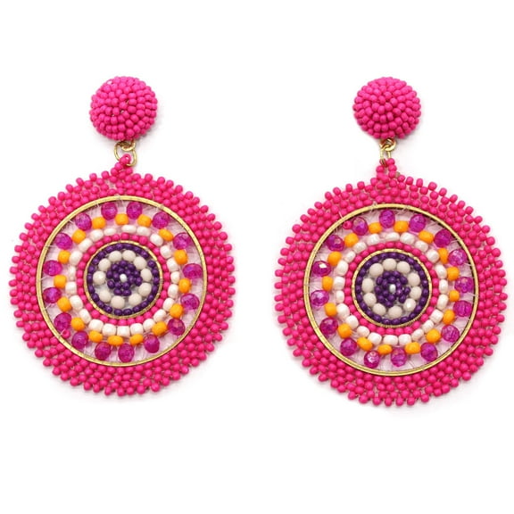 BeadsCorner Bright Neon Colorful Post Round Beaded Earrings