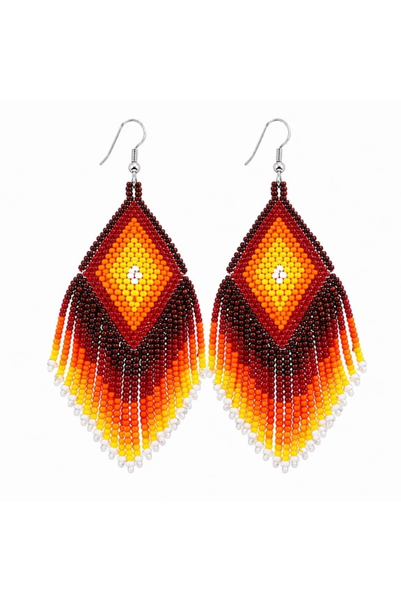 Handmade Beaded Brown Seed Bead Big Earrings