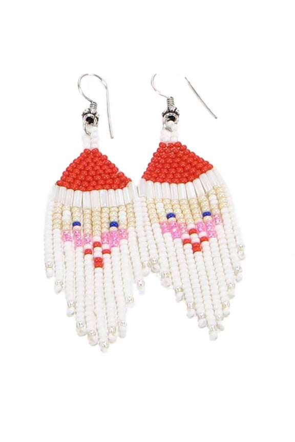 Handmade Beaded Christmas Santa Clause Seed Bead Big Earrings