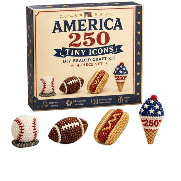 Handmade Beaded Craft Kit DIY Tiny Icons Set Includes Baseball Football Hot Dog Ice Cream Cone 4 Piece Set for Beginners