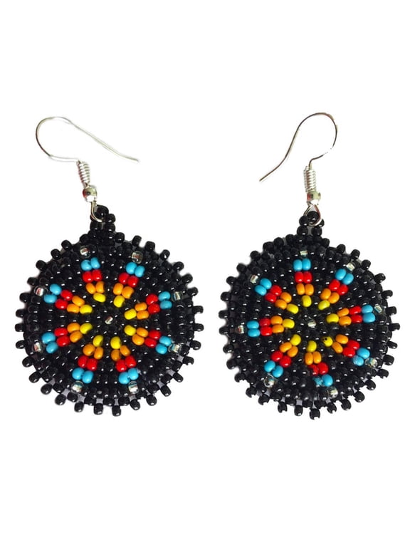 Handmade Beaded Cute Round Black Earrings