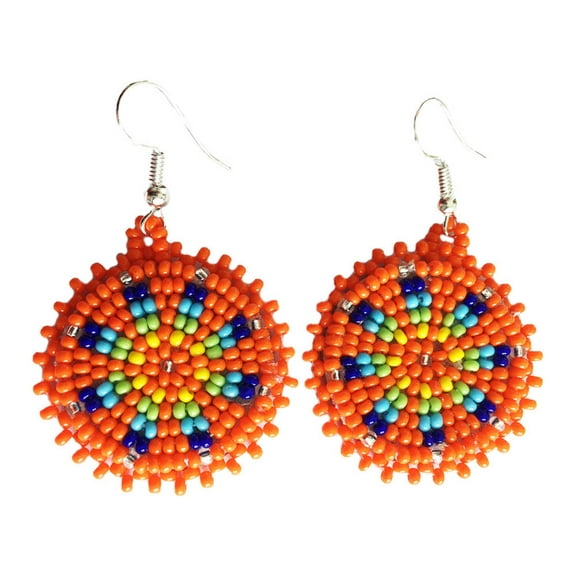 Handmade Beaded Cute Round Orange Earrings