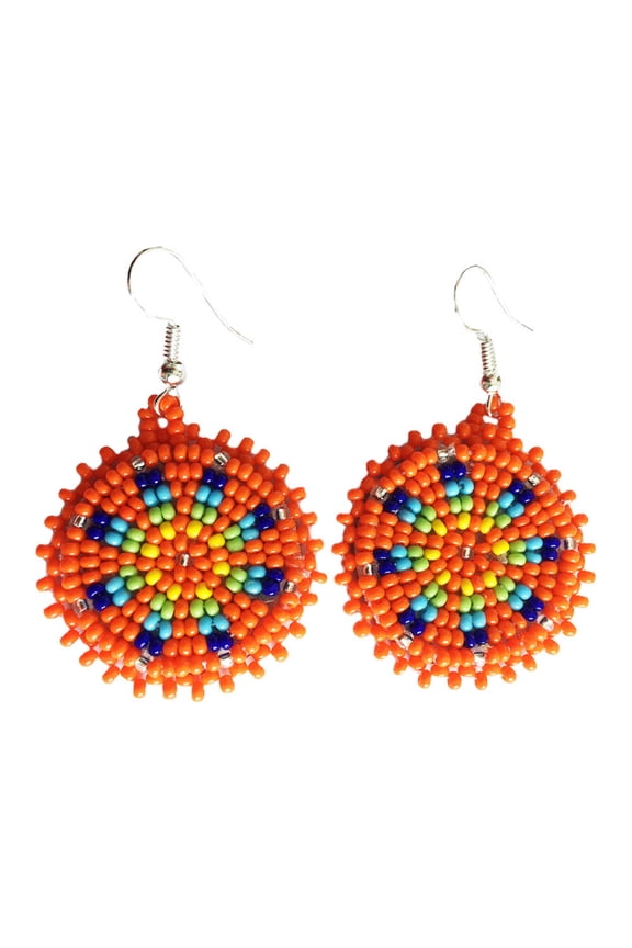 Handmade Beaded Cute Round Orange Earrings