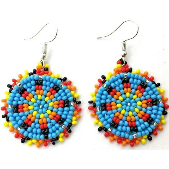 Handmade Beaded Cute Round Turquoise Blue Earrings