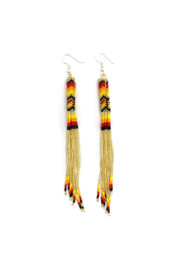 Handmade Beaded Gold Extra long Native style earrings