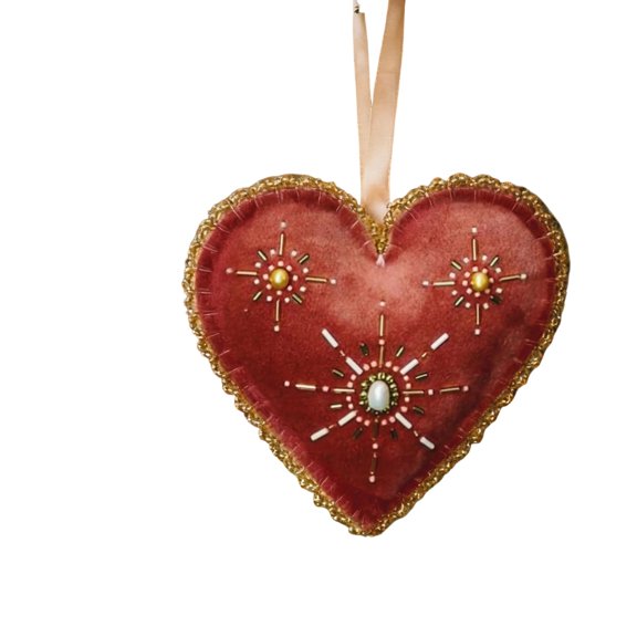 Handmade Beaded Heart Ornament, 2D Timeless Friendship Keepsake, Heart-Shaped Ornament, Handmade Decor for Best Friends, Sisters, and Lover, Christmas Ornament Gift