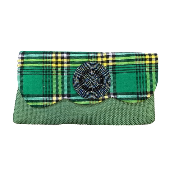 Handmade Beaded Jute Clutch Purse Womens Scalloped Green||Yellow