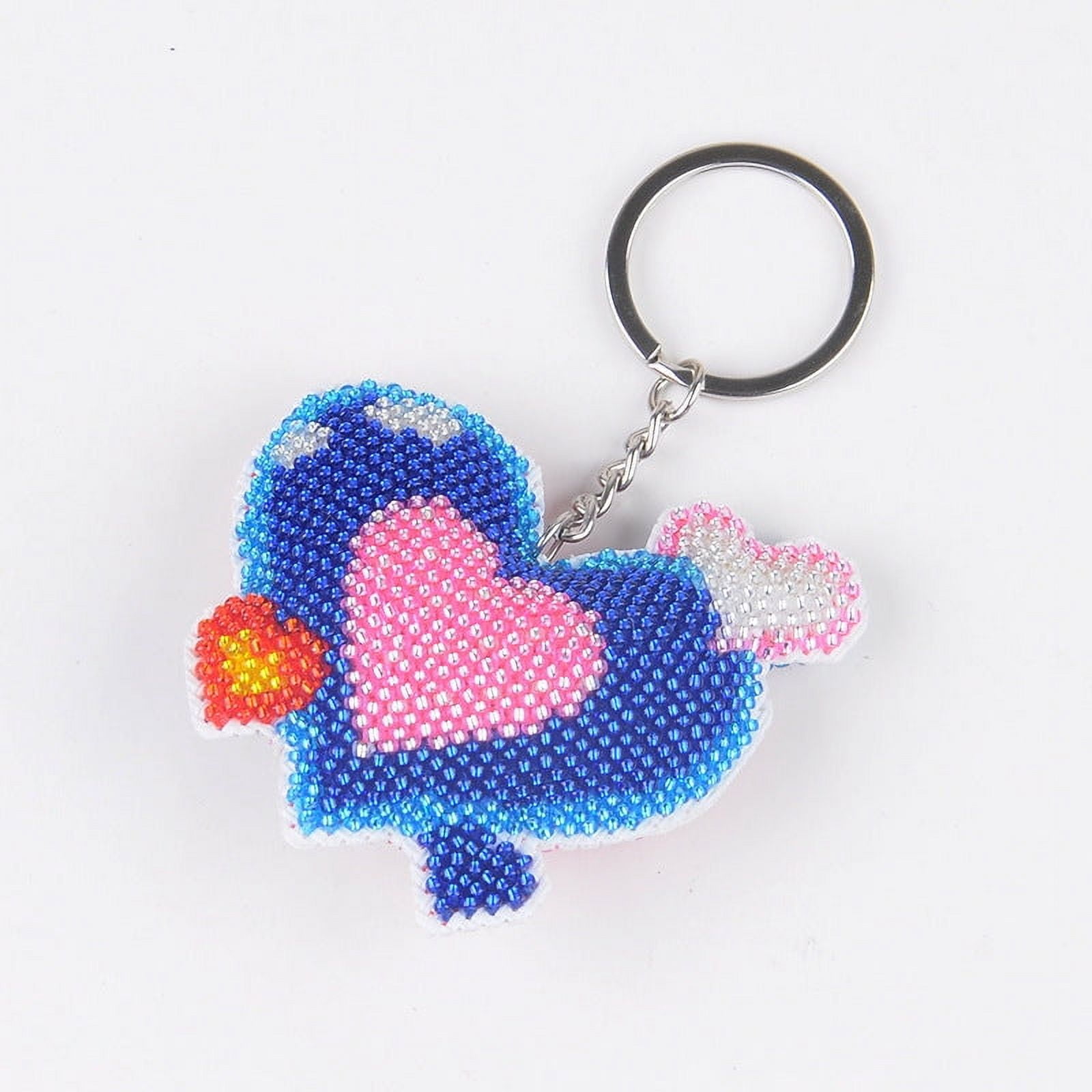 DIY Beaded Keychain Kit Handmade Fashion Accessory Embroidery Supplies with Beads Key Ring and Pattern for Decoration