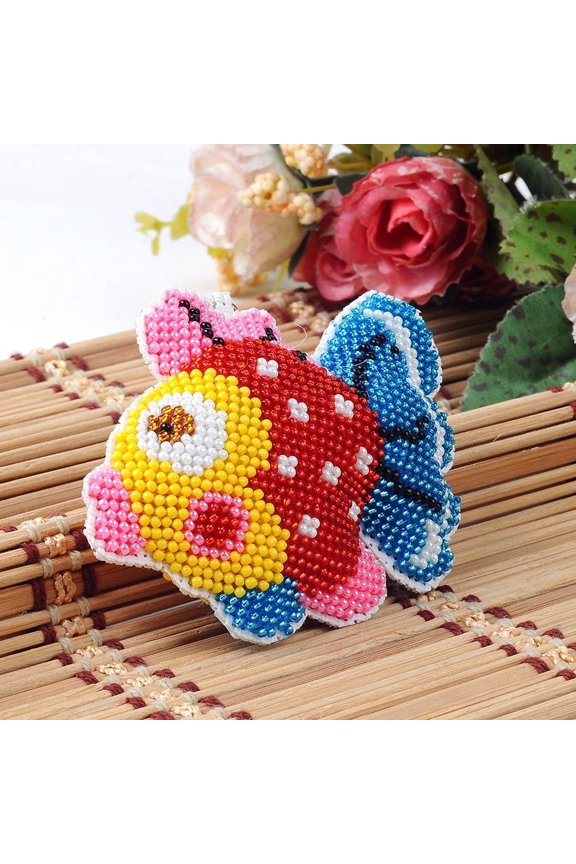 DIY Beaded Keychain Kit Handmade Fashion Accessory Embroidery Supplies with Beads Key Ring and Pattern for Decoration