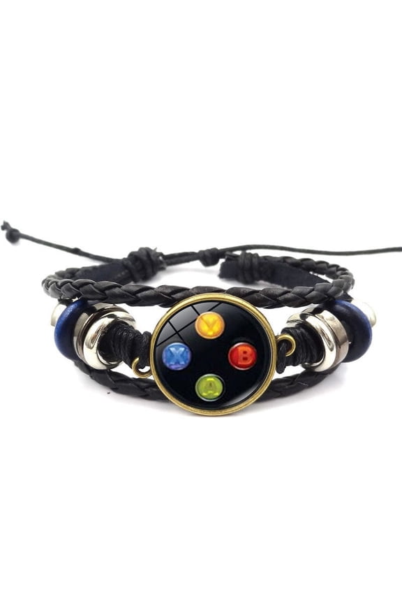 Unisex Leather Bracelet Vintage Alloy Constellation Beaded Design Retro Game Controller Time Gem Anniversary Souvenir