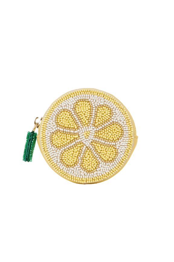 Handmade Beaded Lemon Coin Purse, Cute Fruit Pattern Mini Zipper Wallet, Beaded Change Pouch for Women