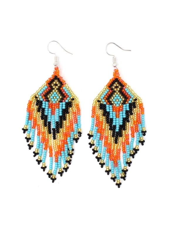 Handmade Beaded Multi Colored Seed Bead Earrings
