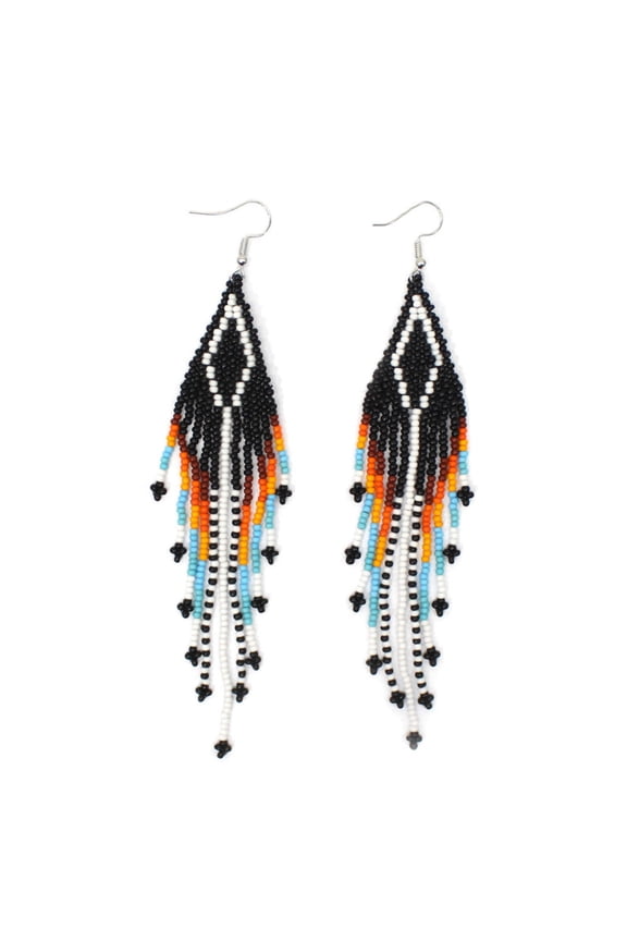 Handmade Beaded Native Style Black Multi-Color Hook Earrings
