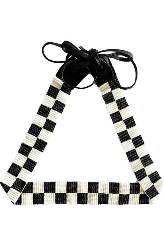 Handmade Beaded Native Style Black White Cowboy Hatband 1 Inch