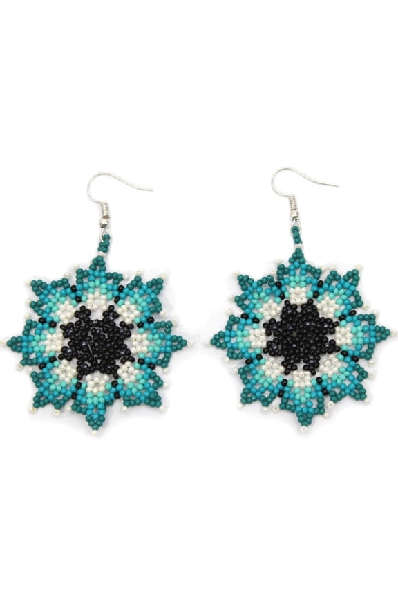 Handmade Beaded Native Style Blue Pink Bohemian Flower Hook Earrings