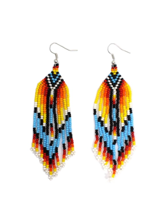 Handmade Beaded Native Style Multi-Color Hook Earrings