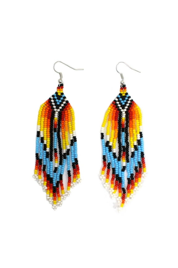 Handmade Beaded Native Style Multi-Color Hook Earrings