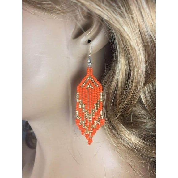 Handmade Beaded Orange Fashion Hook Earrings