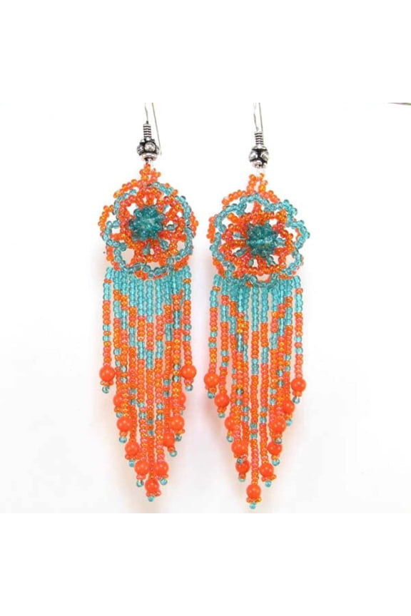 Handmade Beaded Orange Flower Seed Bead Earrings