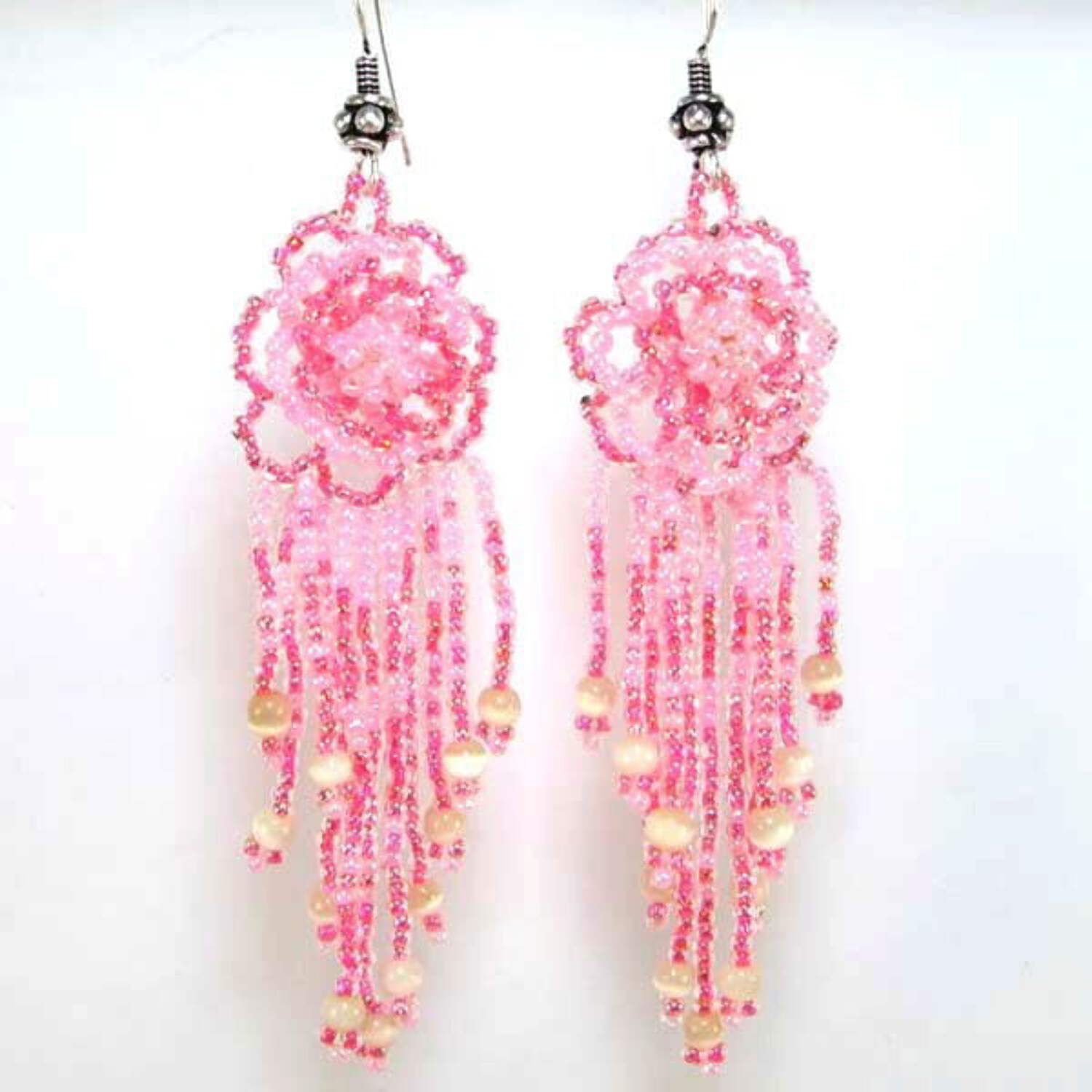 Handmade Beaded Pink Seed Bead Earrings