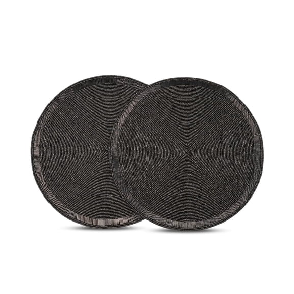 Handmade Beaded Placemat Charger,13 Inch Round,Set of 2,Beautiful Decorative Dining Table Placemat for Your Dinner Table Décor,Easter,Wedding,Christmas,Holiday & Everyday Use-Gunmetal