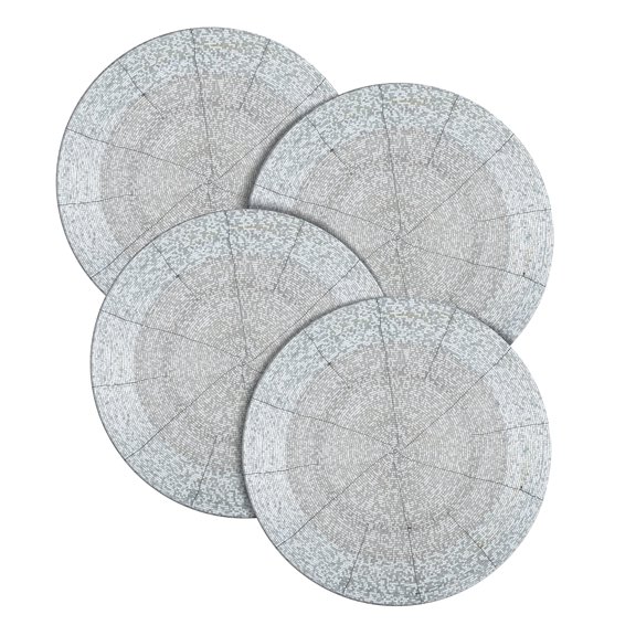 Handmade Beaded Placemats Charger 13 Inch Round Set of 4 - Beautiful Fancy Elegant Decorative Glitz Table Mat for Dining Table Décor, Farmhouse, Wedding, Party, Easter & Everyday Use - White Silver