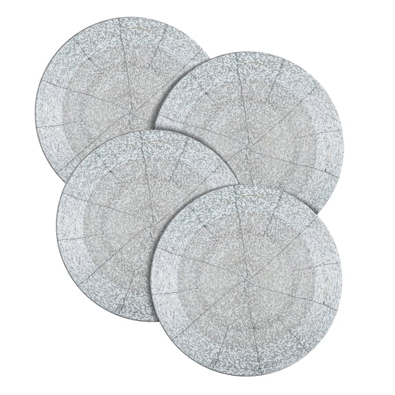 Handmade Beaded Placemats Charger 13 Inch Round Set of 4 - Beautiful Fancy Elegant Decorative Glitz Table Mat for Dining Table Décor, Farmhouse, Wedding, Party, Easter & Everyday Use - White Silver
