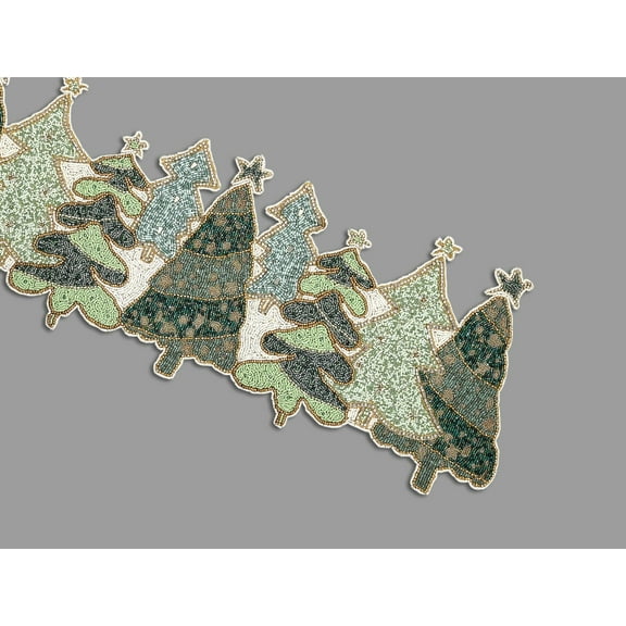 Handmade Beaded Table Runner, Christmas Tree Design Table Topper, Christmas Tableware 13*36 Inches