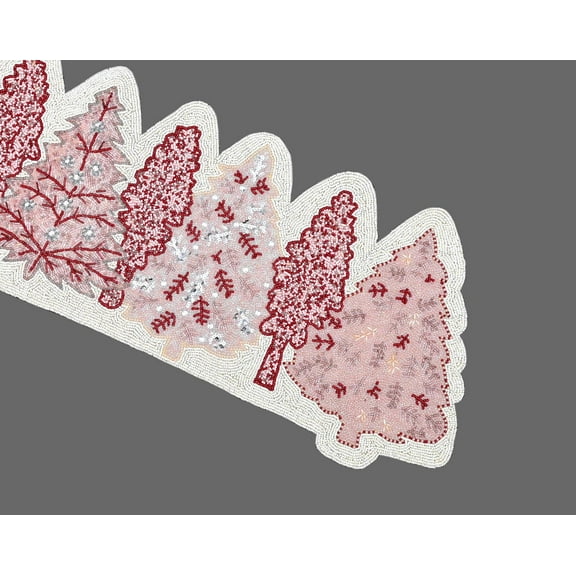 Handmade Beaded Table Runner, Christmas Tree Design Table Topper, Luxury Tableware 13X36 Inches