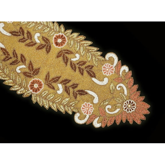Handmade Beaded Table Runner, Copper and Gold Table Runner, Designer Table Runner 13X36 Inch