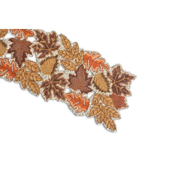 Handmade Beaded Table Runner, Fall Table Runner, leaves Design Table Topper 13X36 Inch