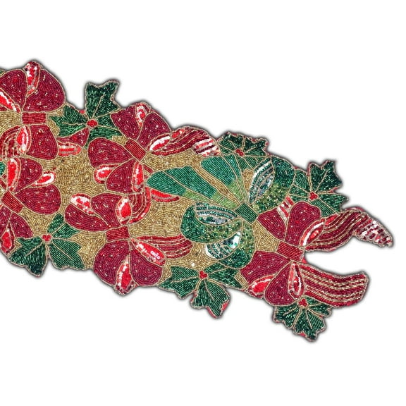 Handmade Beaded Table Runner  Ribbon & Bow Design, Elegant Christmas Tableware, Festive Holiday Table Dcor, 13x36 Inches, Decorative Dining Accent, Seasonal Home Dcor, Christmas Party Table Topper