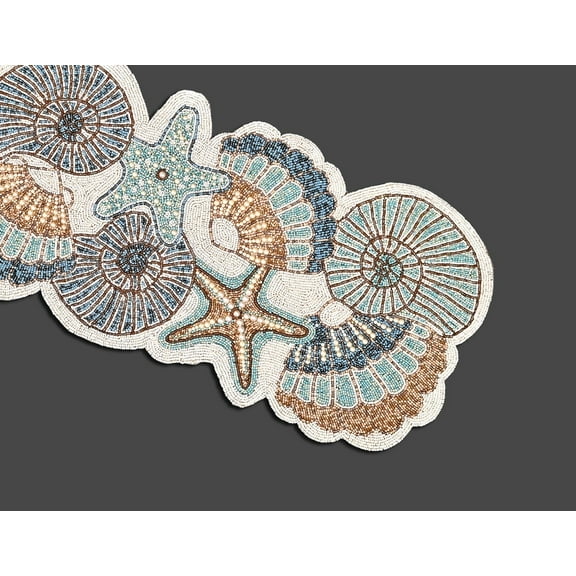 Handmade Beaded Table Runner  Starfish & Coral Design, Coastal Table Decor, Elegant Tableware for Dining, 13x36 Inches, Ocean-Themed Home Decor, Beach House Accent, Decorative Centerpiece