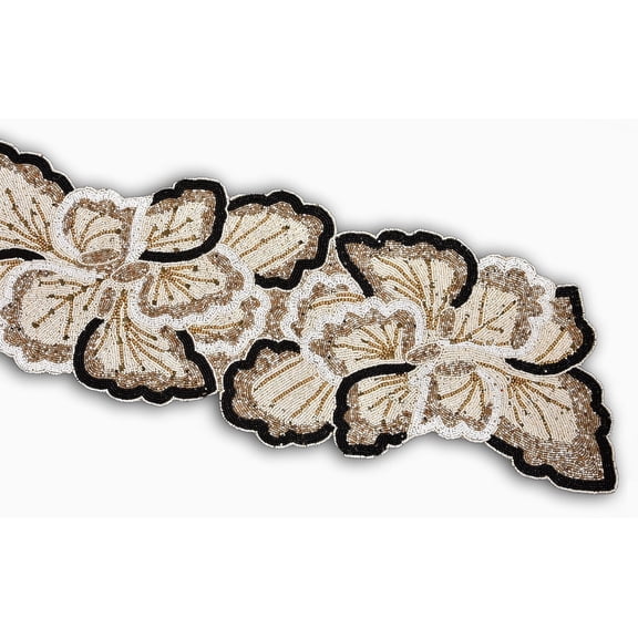 Handmade Beaded Table runner, Cream And Gold Table Runners, Designer Charger Plates 13X36 Inch