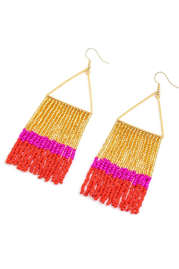 Handmade Beaded Tassel Earrings - Statement Seed Bead Earrings, Boho Beaded Fringe Drop Earrings for Women