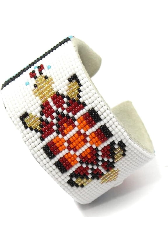 Handmade Beaded White Red Turtle Leather Hard Cuff Bracelet