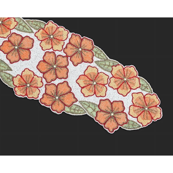 Handmade Beads Floral Table Runner, Spring Table Runner 13X36 Inch