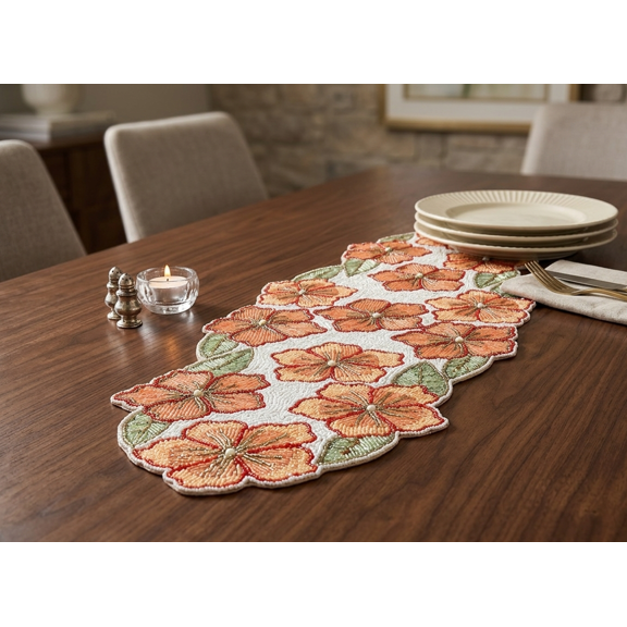 Blossom Floral Table Runner, Handmade Beads Table Runner, Spring Table Runner 13X36 Inch