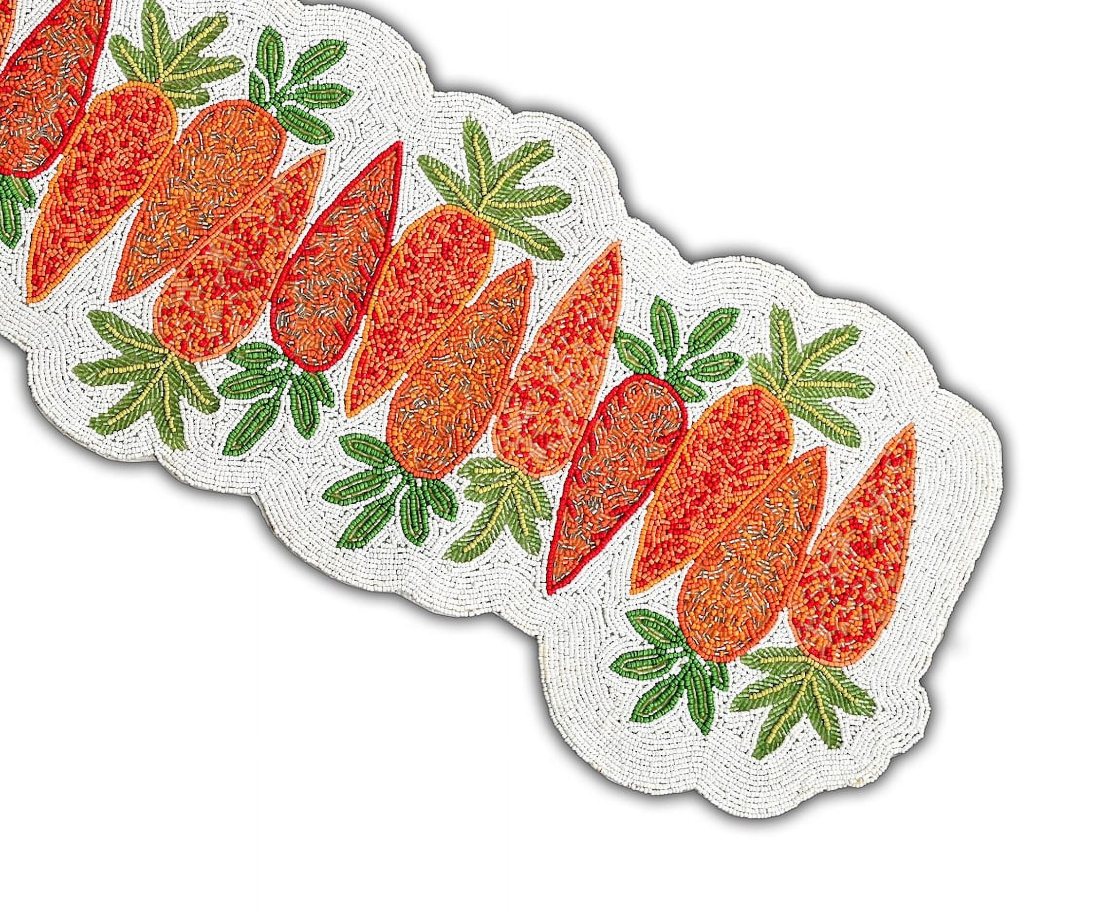 Handmade Beads Table Runner, Carrots Design Table Runner, Easter Tableware 13X36 Inch