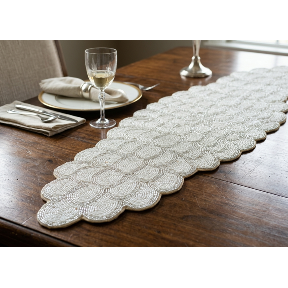 Handmade Beads Table Runner, Flower Petals Design Table Runner, Spring Tableware 13X36 Inch