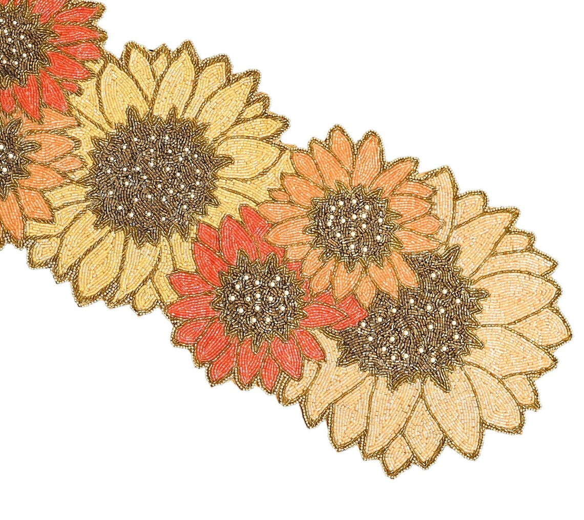 Handmade Beads Table Runner, Multicolor Sunflower Table Runner, Spring Tableware 13X36 Inch