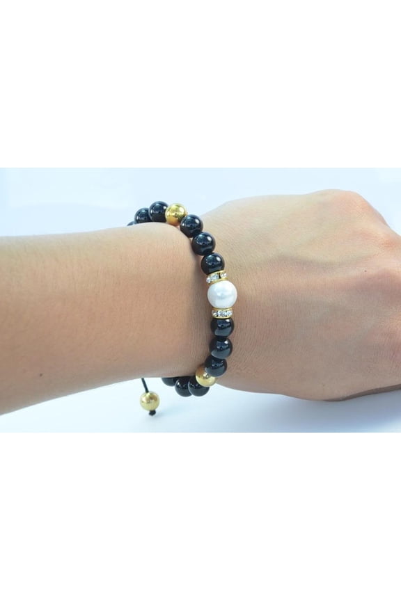 Handmade Beautiful Black Onyx Gemstone Macrame Style bracelet 91212