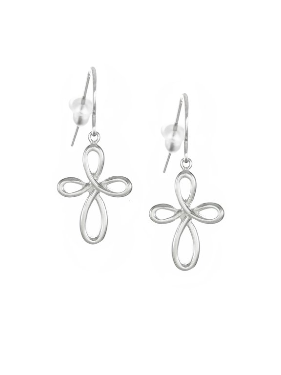 Sterling Silver Infinity Cross Earrings, Hypoallergenic Platinum Ear Wires, Gift for Her