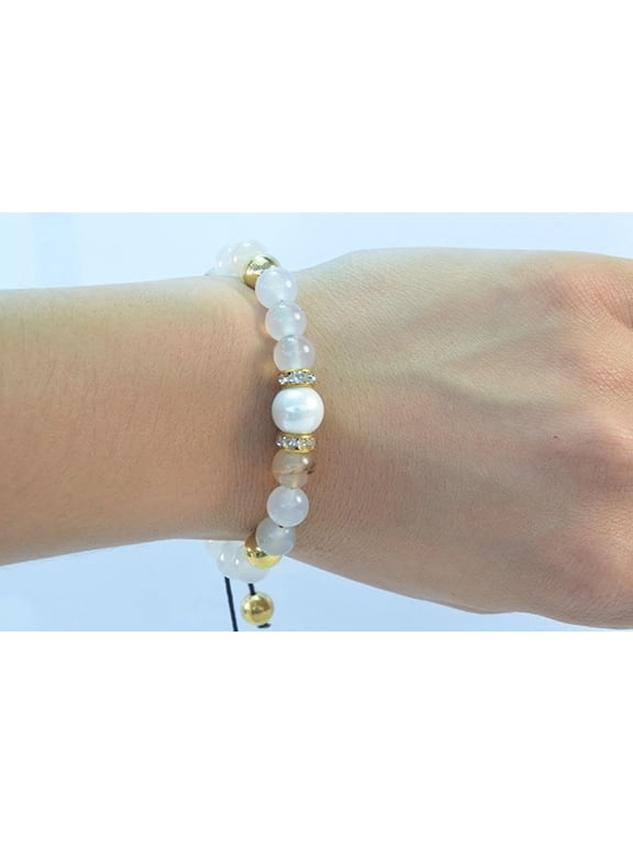 Handmade Beautiful White Agate Gemstone Macrame Style Bracelet 91213
