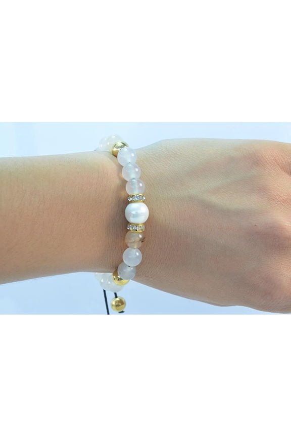 Handmade Beautiful White Agate Gemstone Macrame Style Bracelet 91213