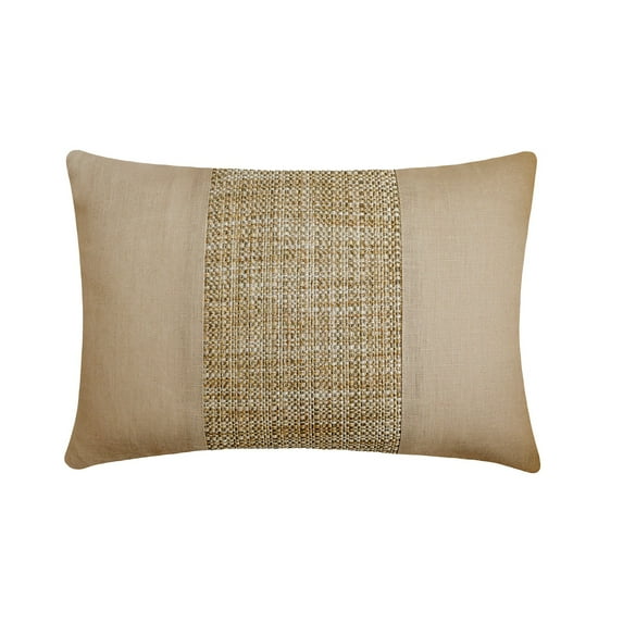 Handmade Beige 12"x14" (30x35 cm) Lumbar Pillow Cover, Linen & Jute Patchwork Oblong Pillow, Solid Color Pattern Contemporary Style - Sabrina Beige