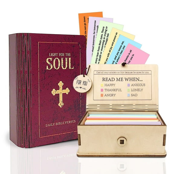 Handmade Bible Verse Cards Box (150 pcs), Read Me When Bible Verses With Wooden Box for Emotions and Feelings, Graduation Gift for Women Men