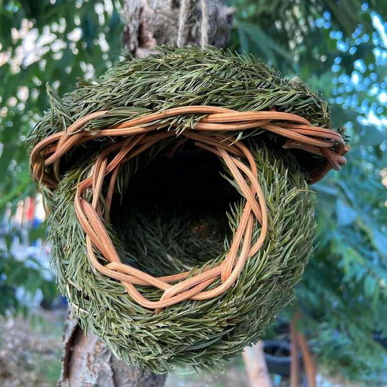 Handmade Bird Hut Natural Grass Knitting Hanging Bird Nest Roosting Pocket  Ornament for Tree Home Finch Canary New